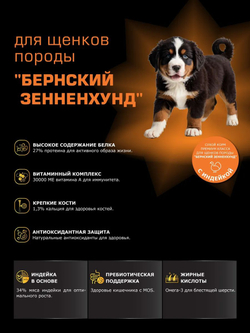 Корм сухой для щенков породы Бернский зенненхунд, с индейкой, 3 кг, QUATTRO