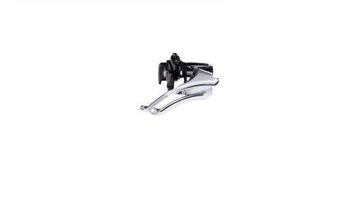Переключатель передний MicroShift FD-T202, 2x7/8 скоростей, универсальная тяга, 40-46T, верхний хомут 34.9мм с адаптерами 31.8 / 28.6мм, угол наклона 63-68°, черно-серебристый