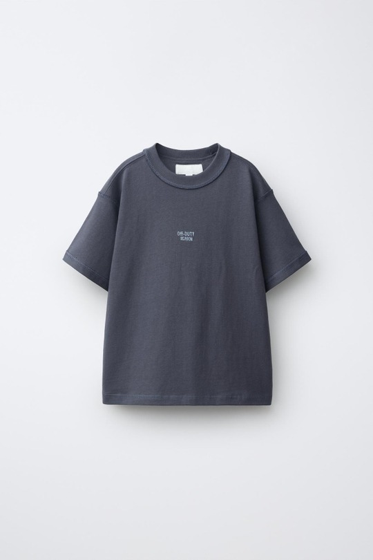 ZARA ФУТБОЛКА HEAVY WEIGHT С ВЫШИВКОЙ, СЕРО-СИНИЙ