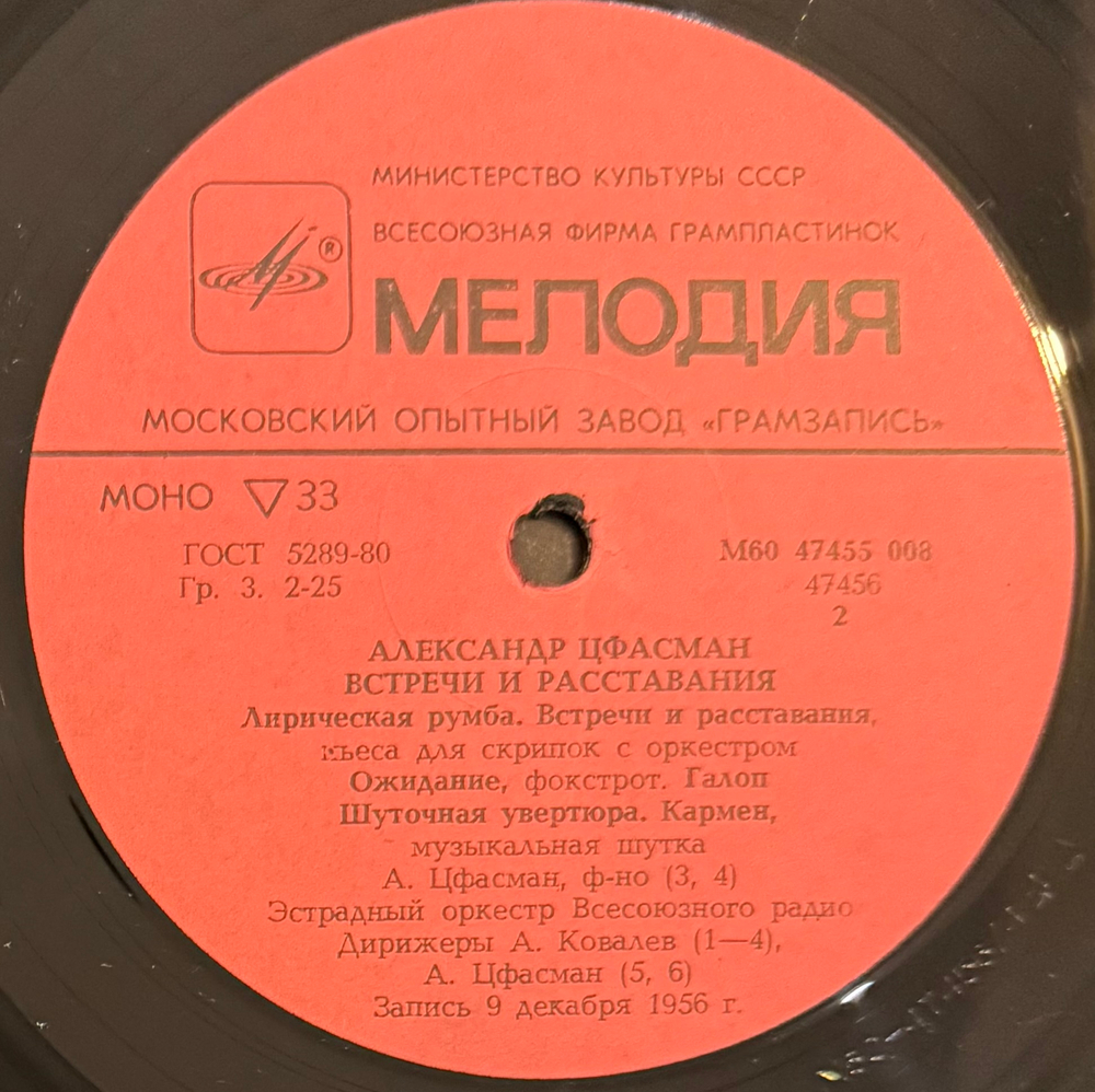 Виниловая пластинка Александр Цфасман – Встречи и расставания (Мелодия) LP