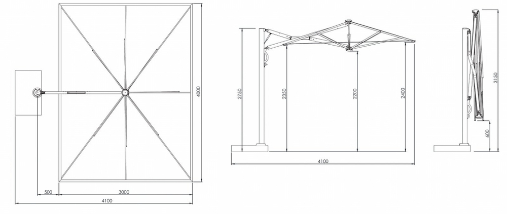Зонт профессиональный 3х4 м Scolaro Astro Timber, имитация ироко, слоновая кость