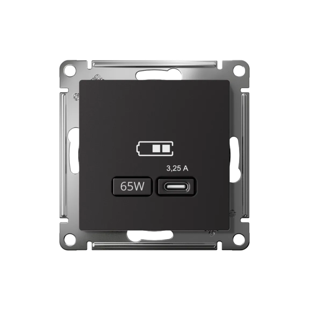 ATLASDESIGN USB РОЗЕТКА тип-С 65Вт высокоскор.заряд. QC, PD, механизм, КАРБОН