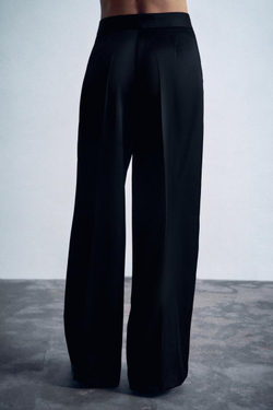 ZARA АТЛАСНЫЕ БРЮКИ ПРЯМОГО КРОЯ, ЧЕРНЫЙ