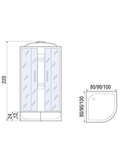 Душевая кабина RIVER NARA LIGHT XL  80/24 MT  80x80x220 10000006221 Универсальная Четверть круга