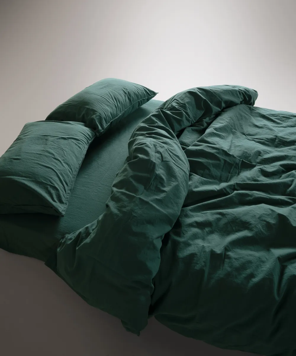 Lımasso КПБ 4 пр. Stonewashed Standart Dark Green пододеяльник 200*220, простынь 240*260, наволочки 50*70 2шт — фото 3