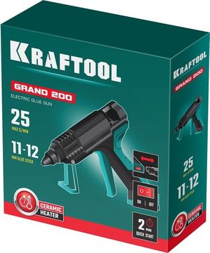 KRAFTOOL Grand 200, d 11 - 12 мм, 25 г/мин, электрический термоклеевой пистолет (06839)