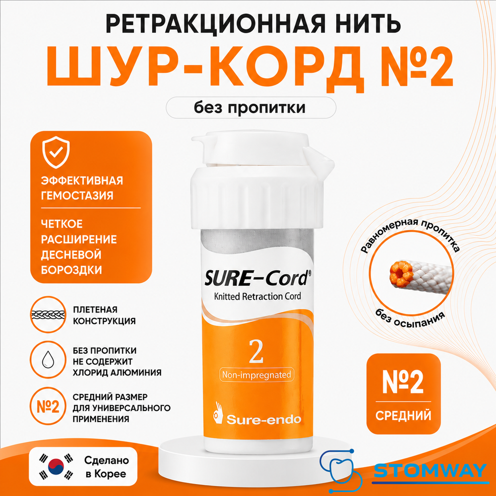 Sure-cord #2 БЕЗ пропитки (254см) Шуре Корд №2, ретракционная нить десневая