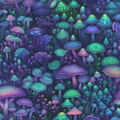 Флуоресцентные грибы. Рейв вечеринка. Фрактал арт. Ультрафиолет