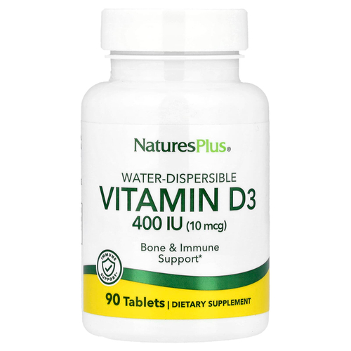 NaturesPlus, Водорастворимый витамин D3, 10 мкг (400 МЕ), 90 таблеток