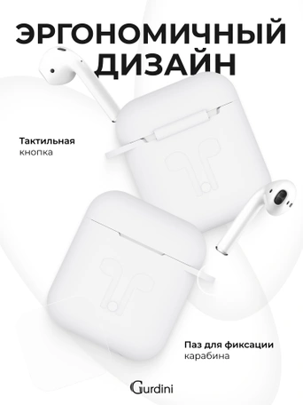 Чехол для Airpods 1/2 Gurdini прорезиненный soft touch Белый