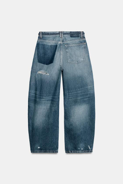 ZARA ДЖИНСЫ TRF BAGGY СО СРЕДНЕЙ ПОСАДКОЙ, ПОЯСОМ И РАЗРЕЗАМИ, МОРСКОЙ СИНИЙ