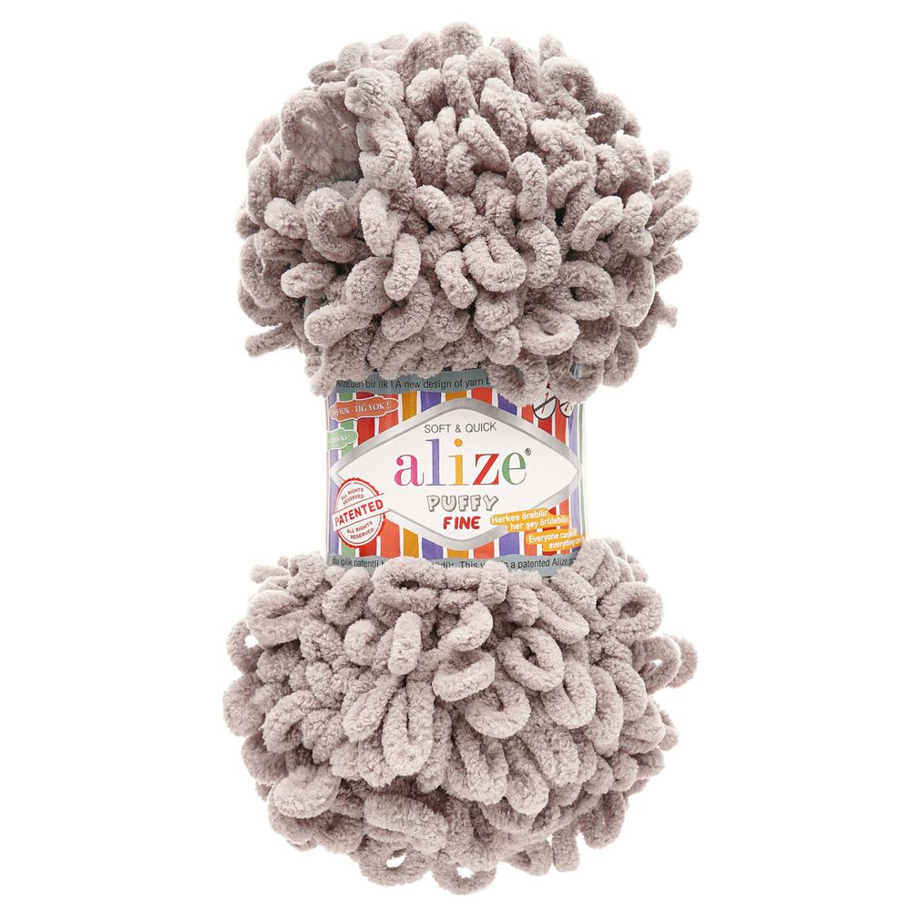 Пряжа Alize (Ализе) Puffy Fine / уп.5 мот. по 100 г, 14м, 268 серый голубь A