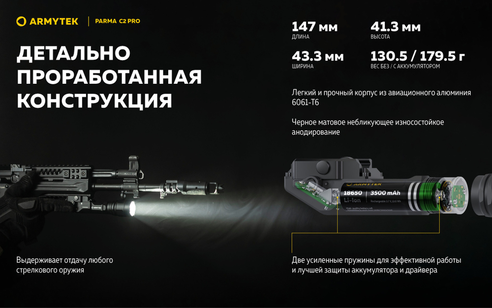 Подствольный фонарь Armytek PARMA C2 PRO (1500 люмен) F09804C