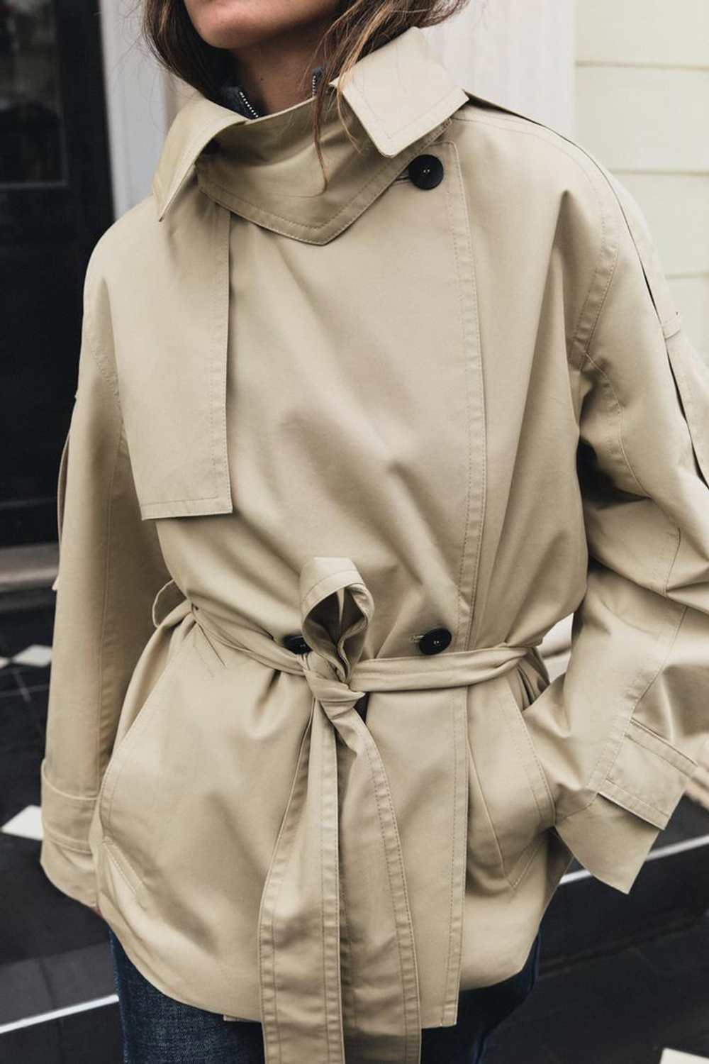 ZARA КОРОТКИЙ ТРЕНЧ WATER-REPELLENT — ZW COLLECTION, СВЕТЛО-БЕЖЕВЫЙ