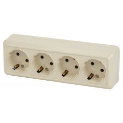 Розетка Intro Quadro 2-208-02 с заземлением четверная 4х2P+E 16А-250В IP20 ОУ слоновая кость | Intro Quadro