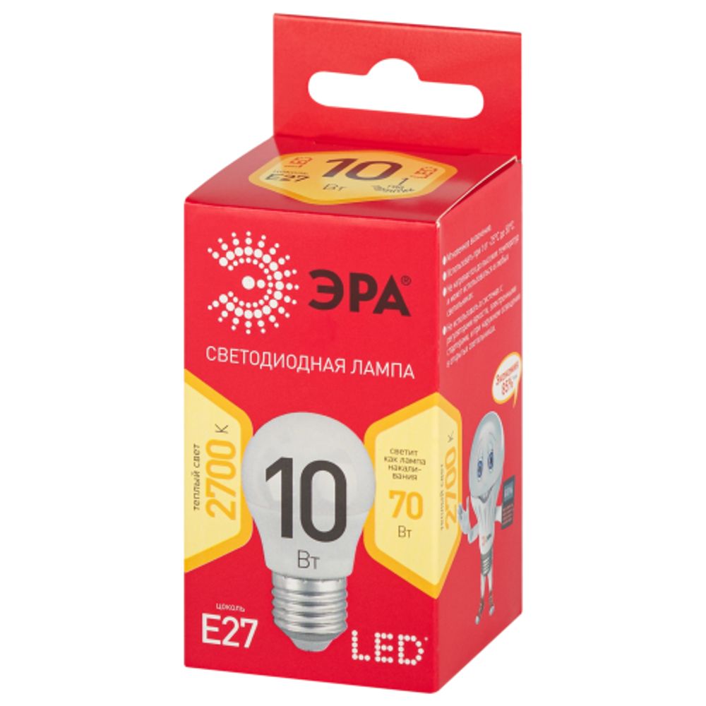 Лампа светодиодная ЭРА RED LINE LED P45-10W-827-E27 R 10Вт шар теплый белый свет E27 | Лампы cветодиодные Шар (G/P)