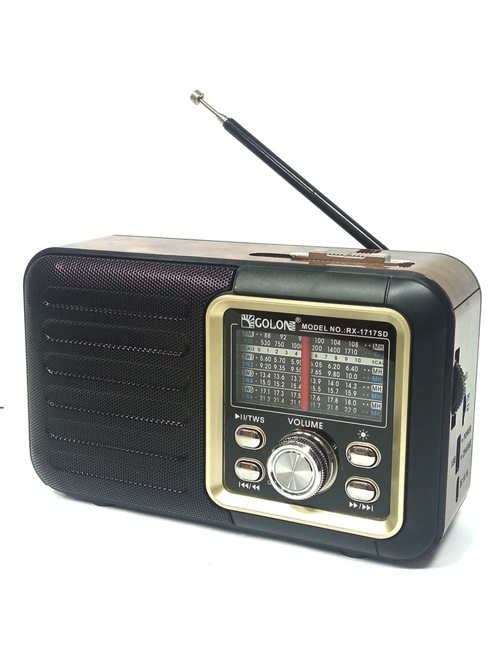 Радиоприемник GOLONE RX-1717SD, TWS, BT, TF/USB/FM/AM/SW-3 Bands, Solar panel, RGB, Ант. (MRNW/UN) AC/DC, AUX, 3.5 mm