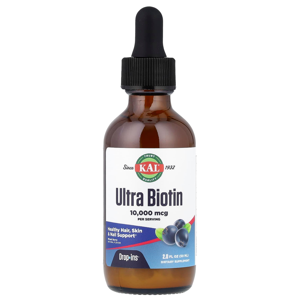 KAL, Ultra Biotin, натуральный ароматизатор «Смесь ягод», 10000 мкг, 59 мл (2 жидк. унции)