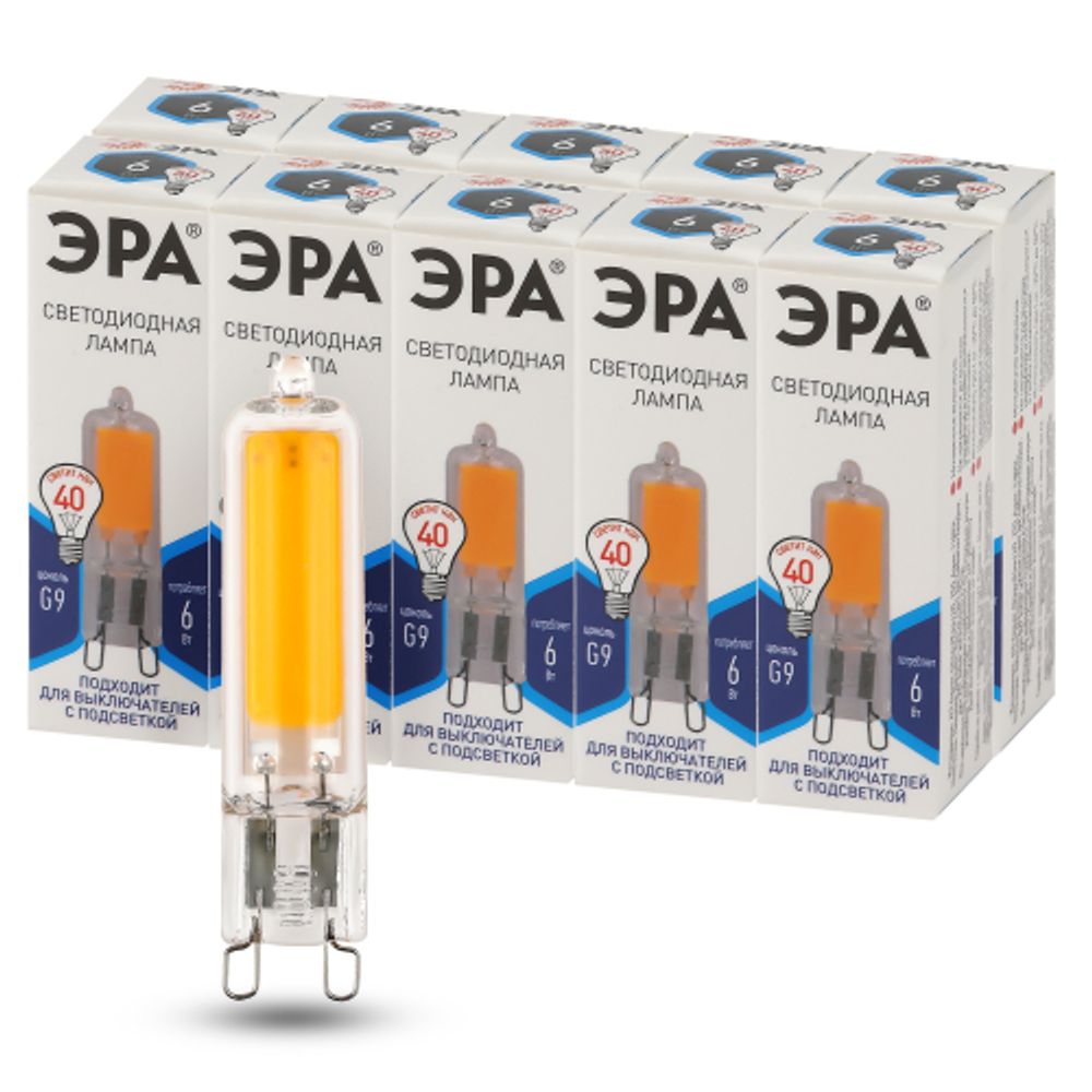 Лампа светодиодная ЭРА STD LED JCD-6W-GL-840-G9 6Вт капсула нейтральный белый свет G9 | Лампы cветодиодные Капсульные (G4, G9)