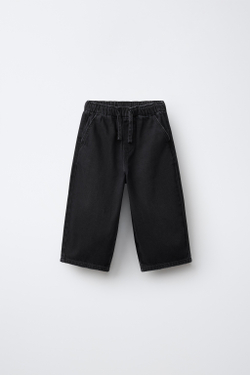 ZARA БРЮКИ BAGGY ИЗ САРЖИ, ЧЕРНЫЙ