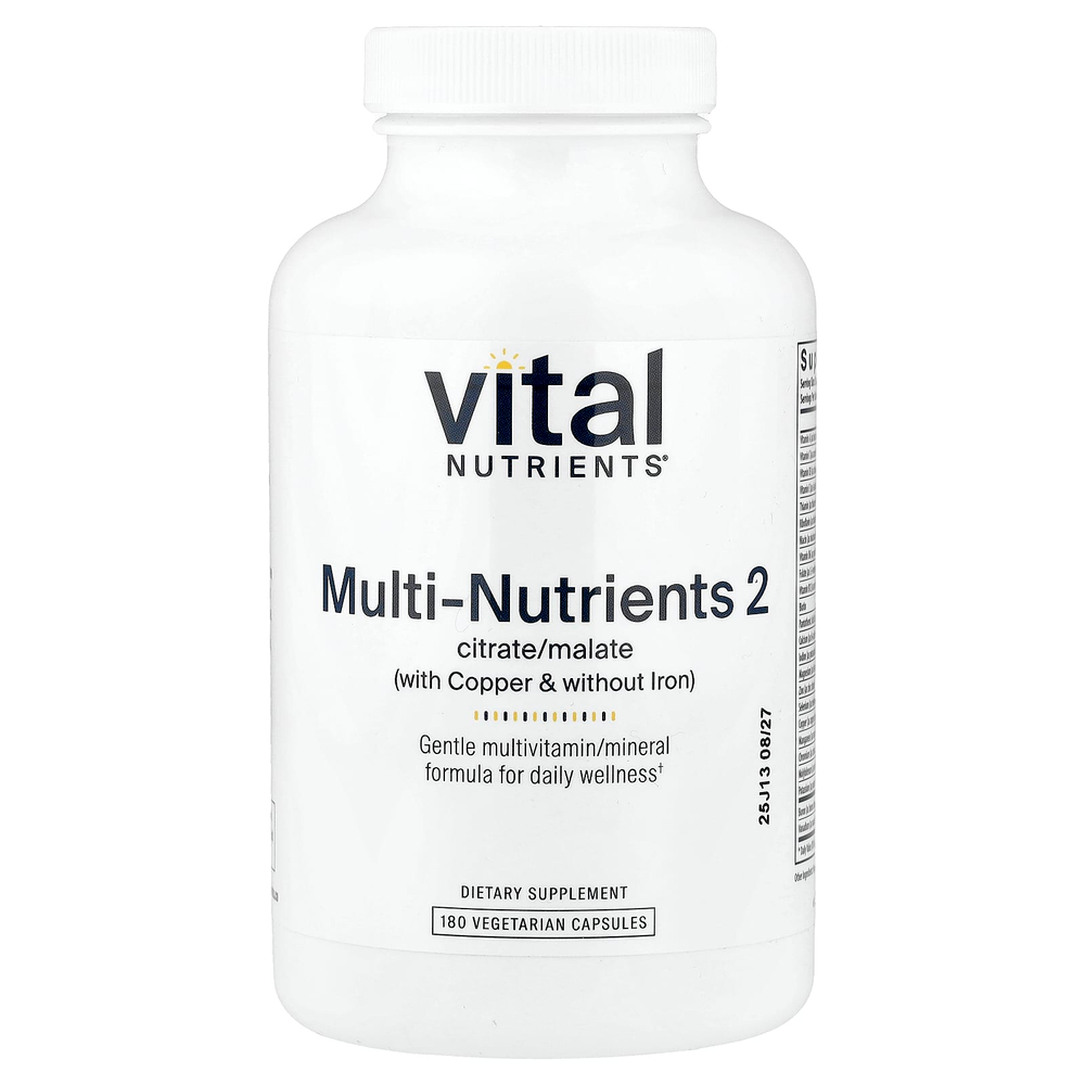Vital Nutrients, Мульти питательные вещества цитрат / малат (с медью и без железа), 180 вегетарианских капсул