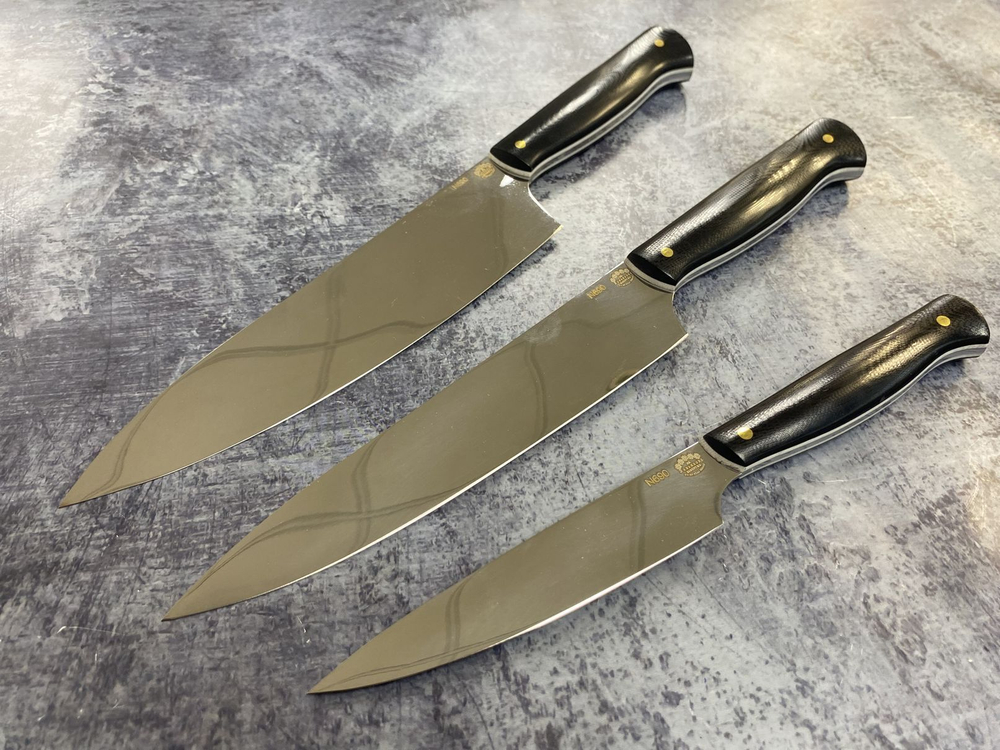 Набор кухонных ножей из 3 ножей, сталь N690, рукояти G10