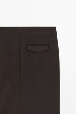 Massimo Dutti Эластичная юбка-миди из шерстяной смеси - Limited Edition, коричневый