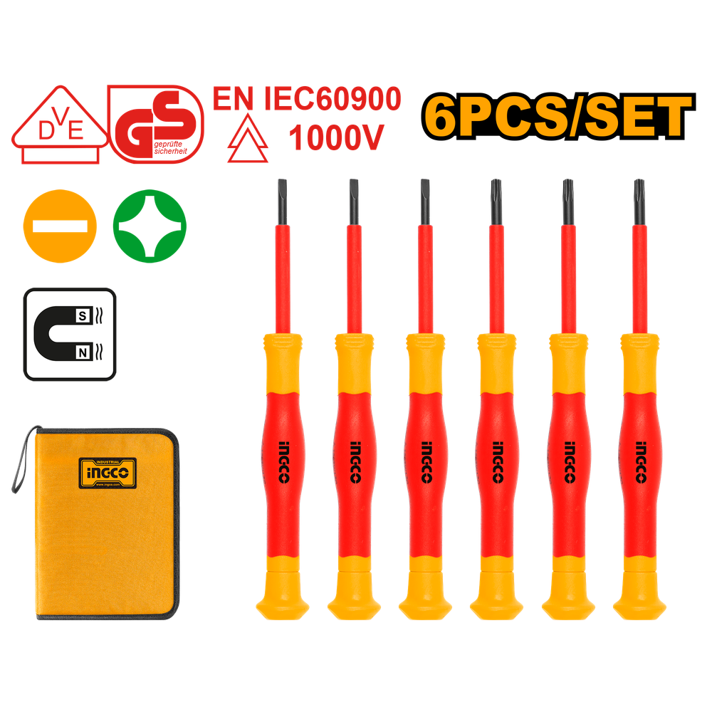 Набор диэлектрических отвёрток для точечных работ INGCO HKIPSD0601 INDUSTRIAL 6 шт. Набор диэлектрических отвёрток для точечных работ INGCO HKIPSD0601 INDUSTRIAL 6 шт.