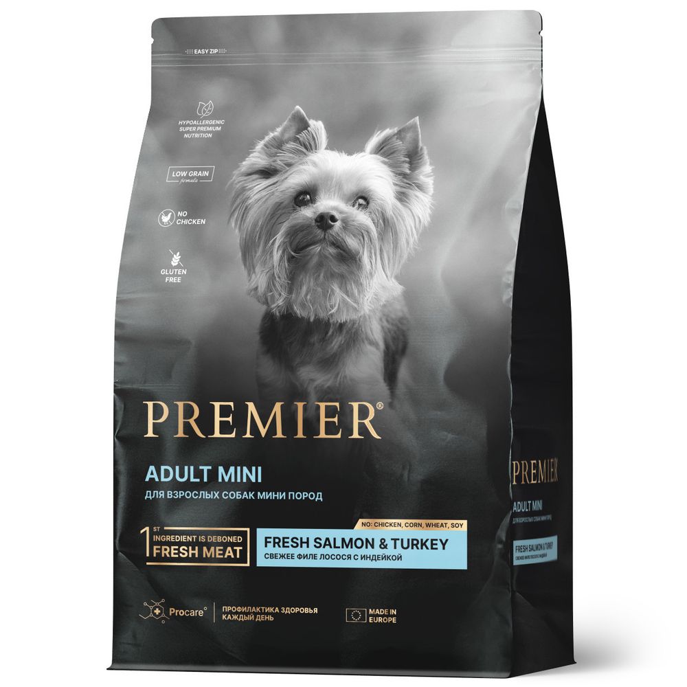 Сухой корм Premier Dog Salmon&Turkey ADULT Mini для собак мелких пород свежее филе лосося с индейкой 1 кг Сухой корм Premier Dog Salmon&Turkey ADULT Mini для собак мелких пород свежее филе лосося с индейкой 1 кг