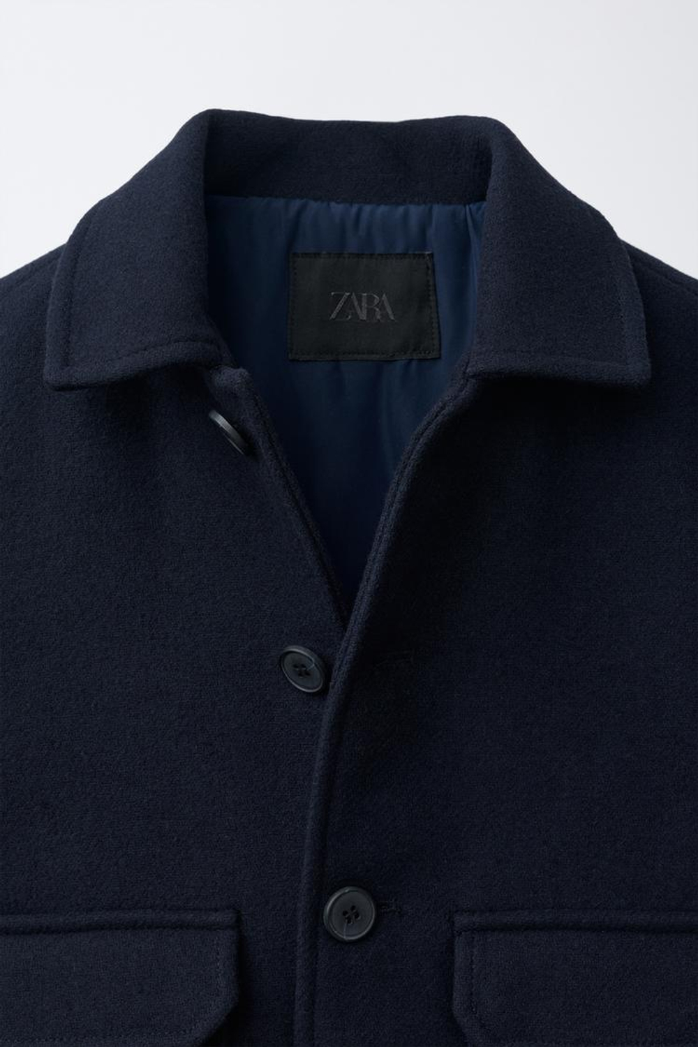 ZARA КУРТКА ИЗ СМЕСОВОЙ ШЕРСТИ, МОРСКОЙ СИНИЙ