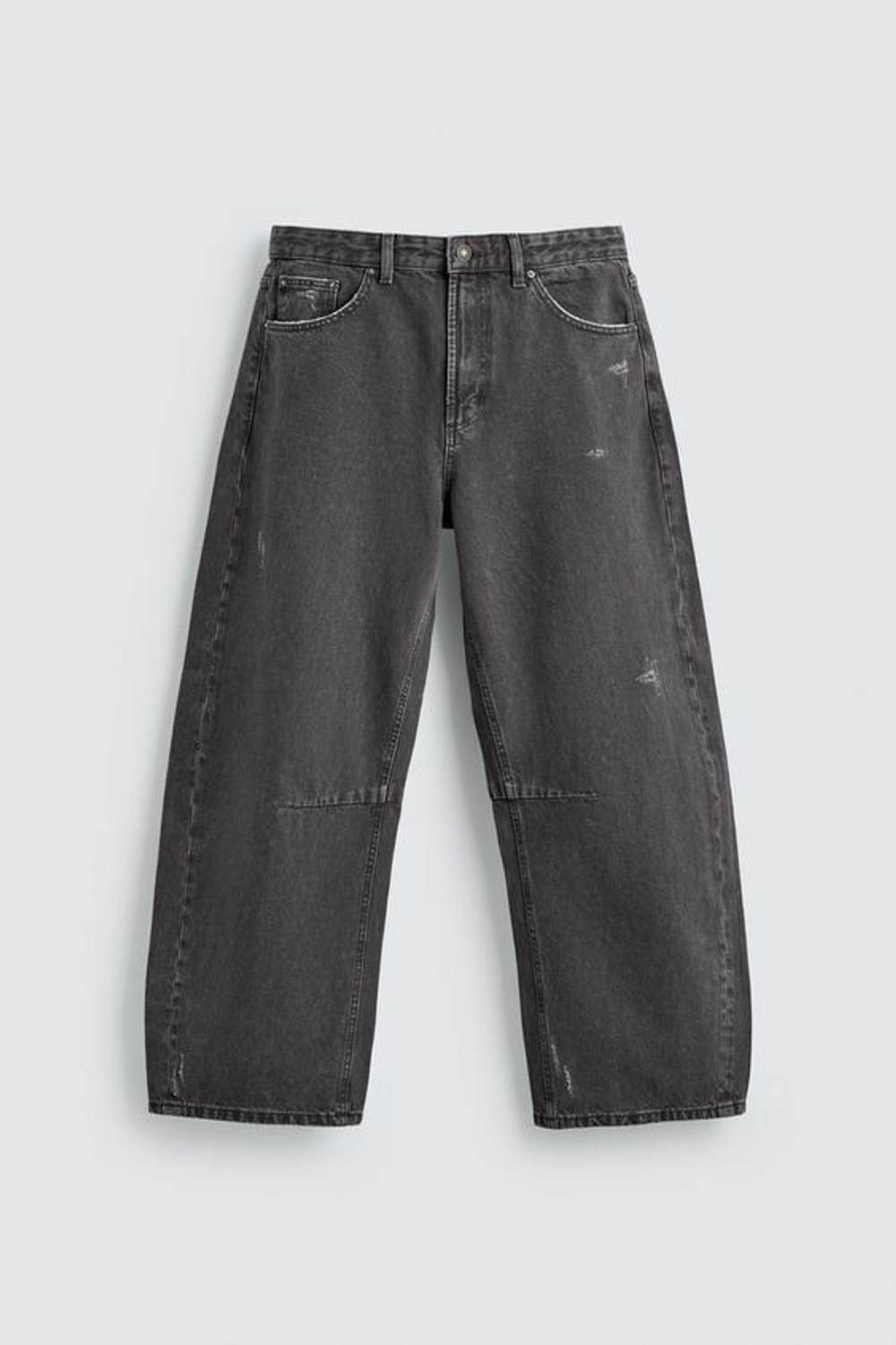ZARA БРЮКИ BARREL FIT С ЭФФЕКТОМ ПОТЕРТОСТИ, ТЕМНО-СЕРЫЙ