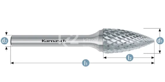 Борфреза твердосплавная Karnasch форма G, 6х18х6х50 мм, насечка HP-6, без покрытия, арт. 11.3064-035