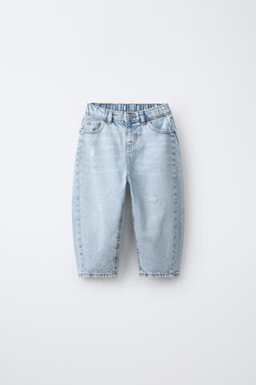 ZARA ДЖИНСЫ BARREL С РАЗРЕЗАМИ, ГОЛУБОЙ