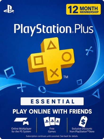 Playstation Store США (USA): 12-месячная подписка PlayStation Plus Essential [услуга выкупа подписки в аккаунт PSN]