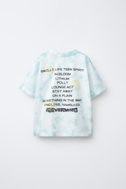 ZARA ФУТБОЛКА TIE DYE С ПРИНТОМ NIRVANA ®, СИНИЙ