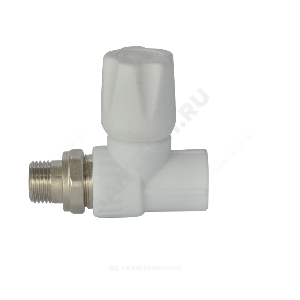 Клапан (вентиль) PP-R запорный белый Дн 20х1/2" Ру25 НР прямой для радиатора VALFEX 1014620012