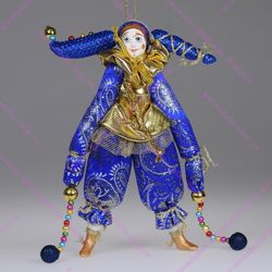 Ёлочная игрушка Клоун парчовый в двурогом колпачке
