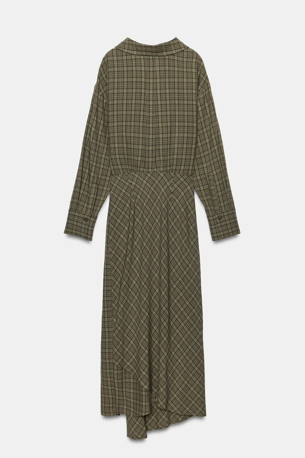 ZARA ПЛАТЬЕ МИДИ В КЛЕТКУ С ФУРНИТУРОЙ, ЗЕЛЕНЫЙ/СЕРЫЙ