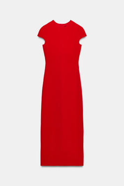 ZARA ПЛАТЬЕ МИДИ С КОРОТКИМИ РУКАВАМИ, КРАСНЫЙ