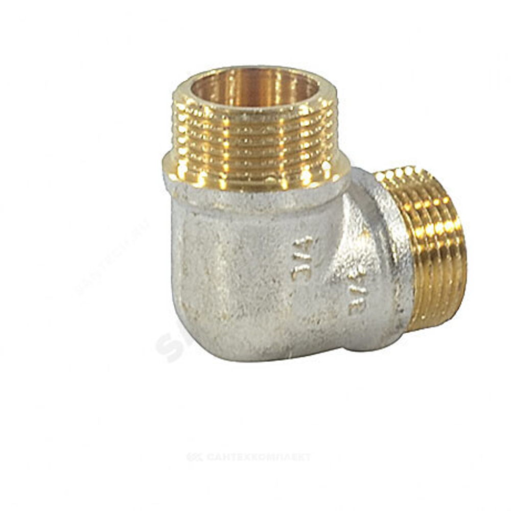 Угольник латунь никель реборда Ду 20 (3/4") НР/НР 9005 ГОСТ 32585-2013 Aquasfera 9005-02