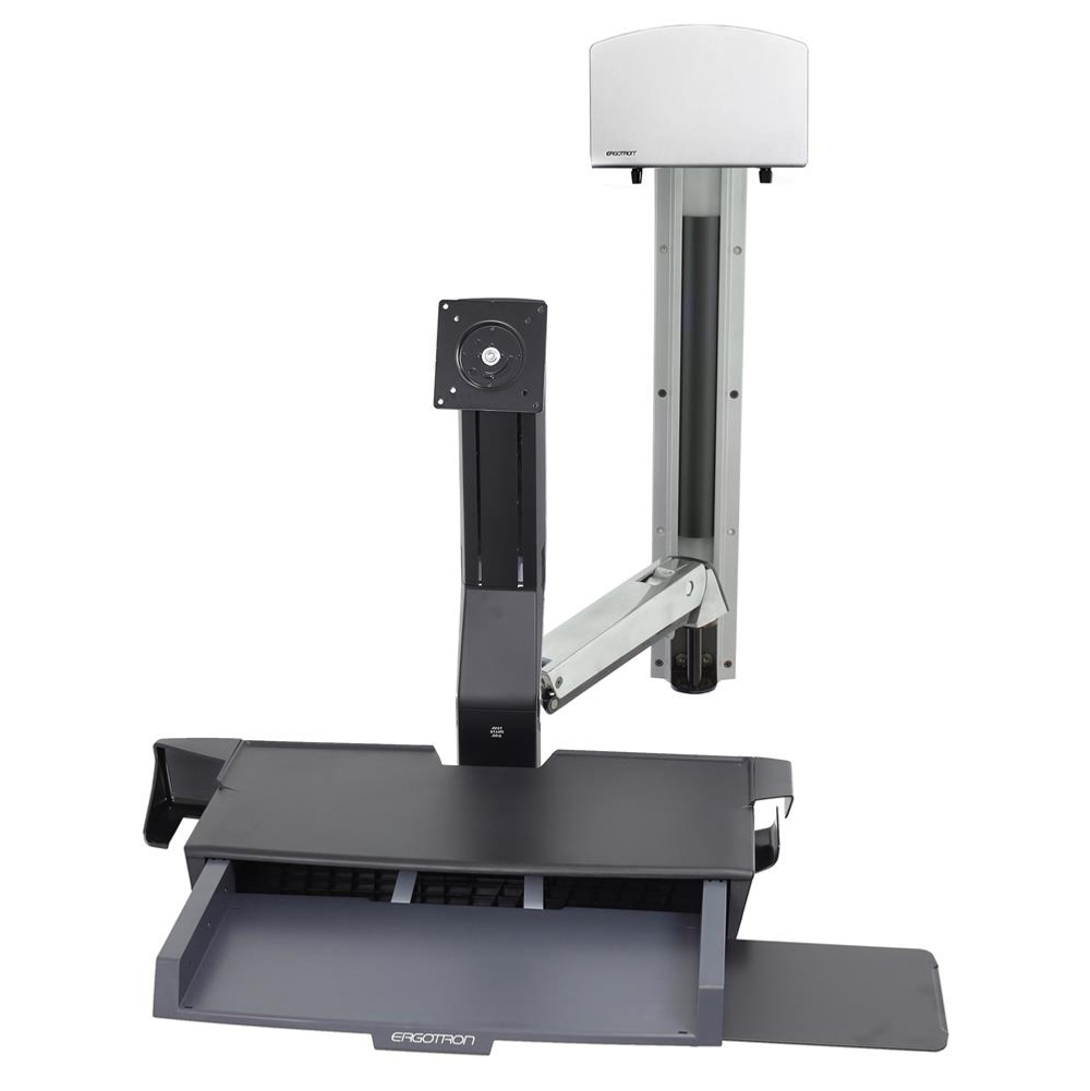 Крепление "Рука" Ergotron StyleView Sit-Stand Combo System с дополнительной рабочей поверхностью (45-260-216 / 45-261-026), Серебряный