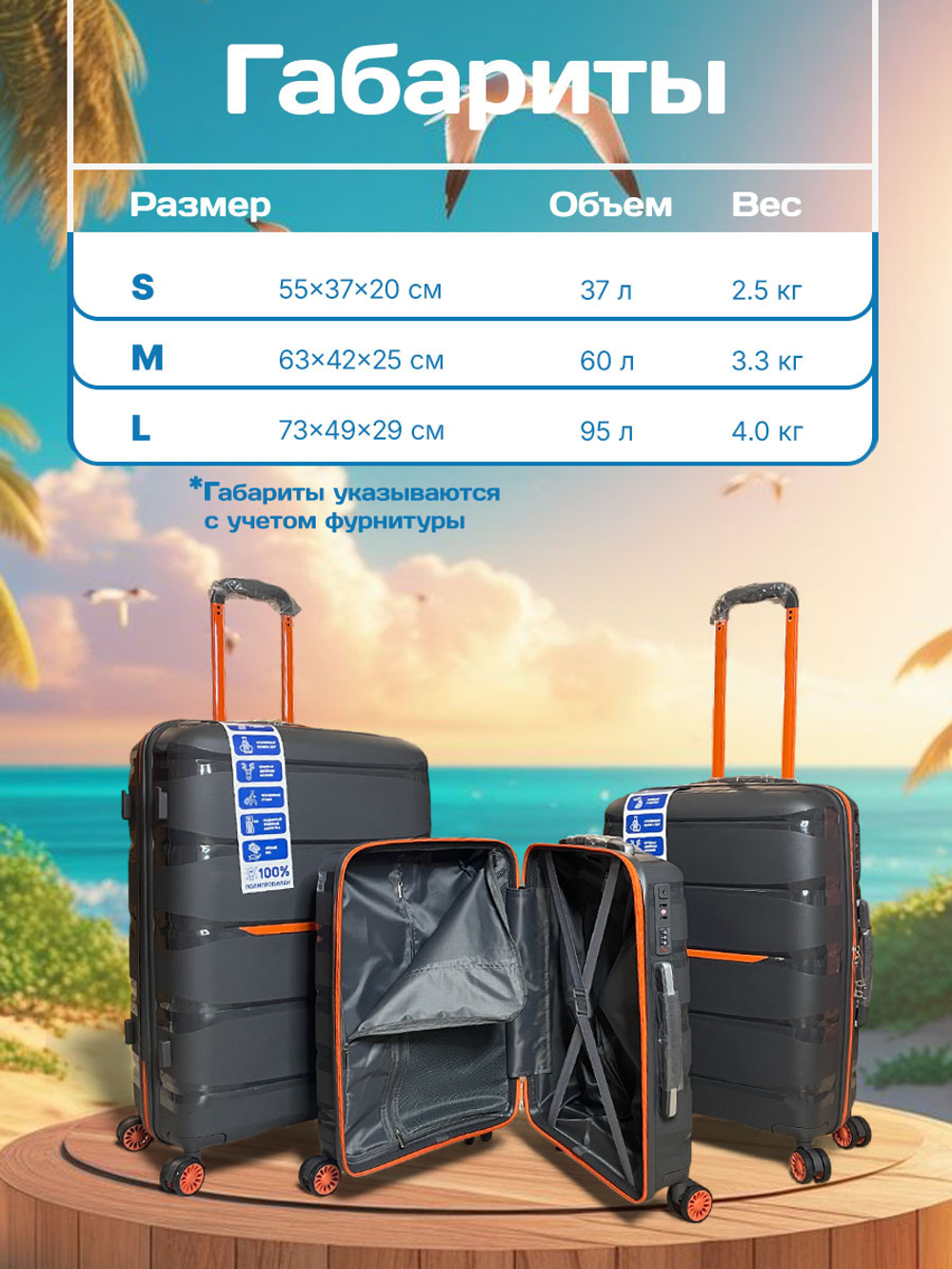 Средний чемодан Bon-Voyage PP Skycase#3, Серый, M