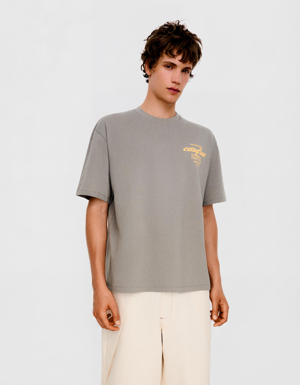 Мужская футболка boxy fit с принтом, арт. 2026/112 - BERSHKA