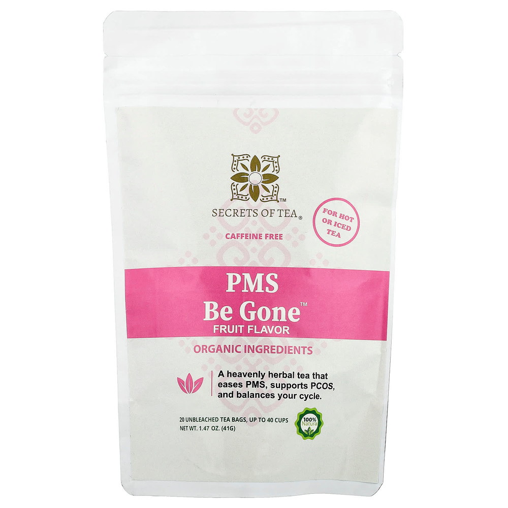 Secrets of Tea, PMS Be Gone™, фруктовый чай, без кофеина, 20 неотбеленных чайных пакетиков, 41 г (1,47 унции)
