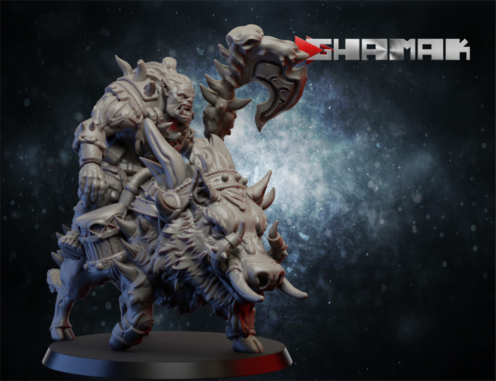 Grand Alliance Destruction Orruk Warclans Orcs Greenskins Орочий всадник на кабане №1 с топором миниатюра для dnd, днд, pathfinder, фентези, Настольная игра, НРИ, Варгейм, РПГ