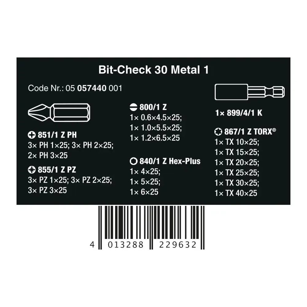 Набор бит Bit-Check 30 Metal 1 SB WERA 05057440001