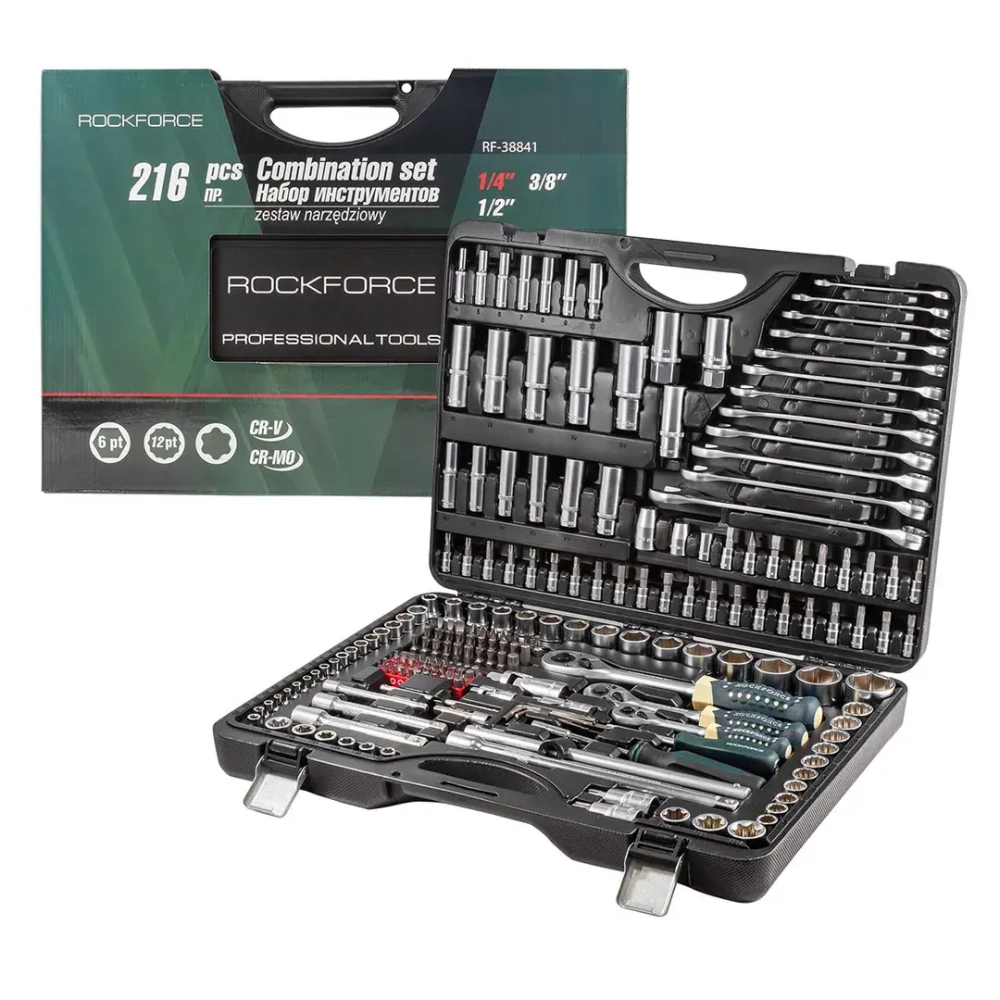 Набор инструментов 216пр.PROFI 1/4''3/8''1/2''(6гр.)(4-32мм) RockForce##Rock FORCE RF-38841 (Premium)