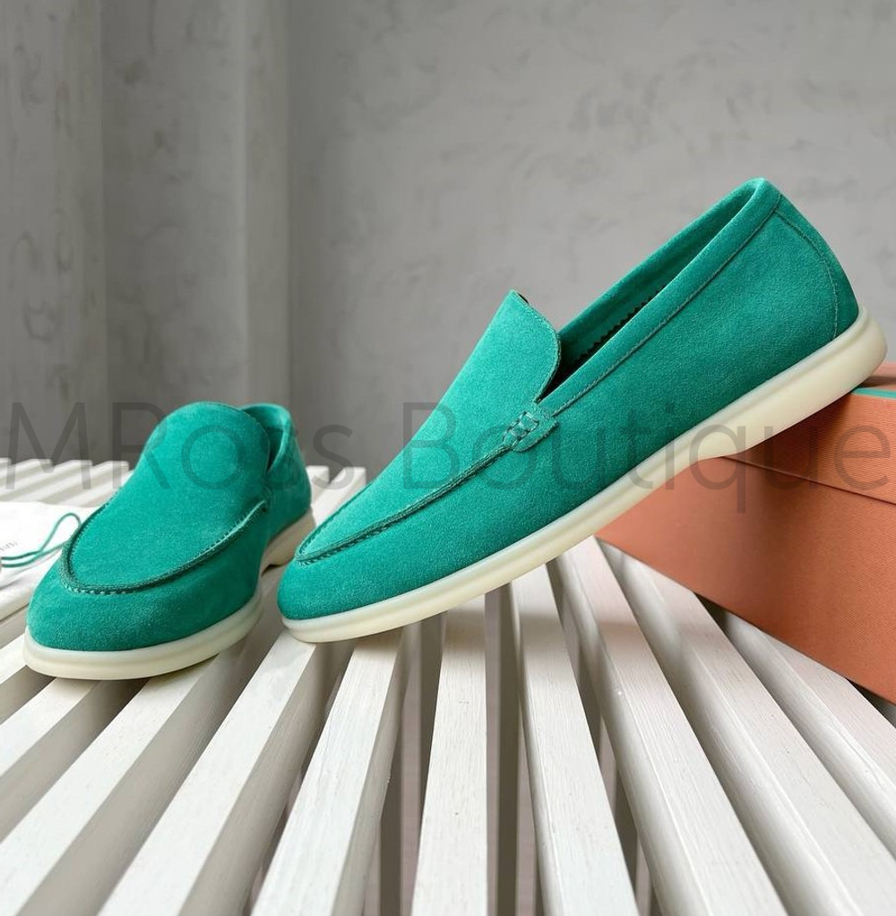 Мужские зеленые замшевые лоферы Loro Piana Summer Walk
