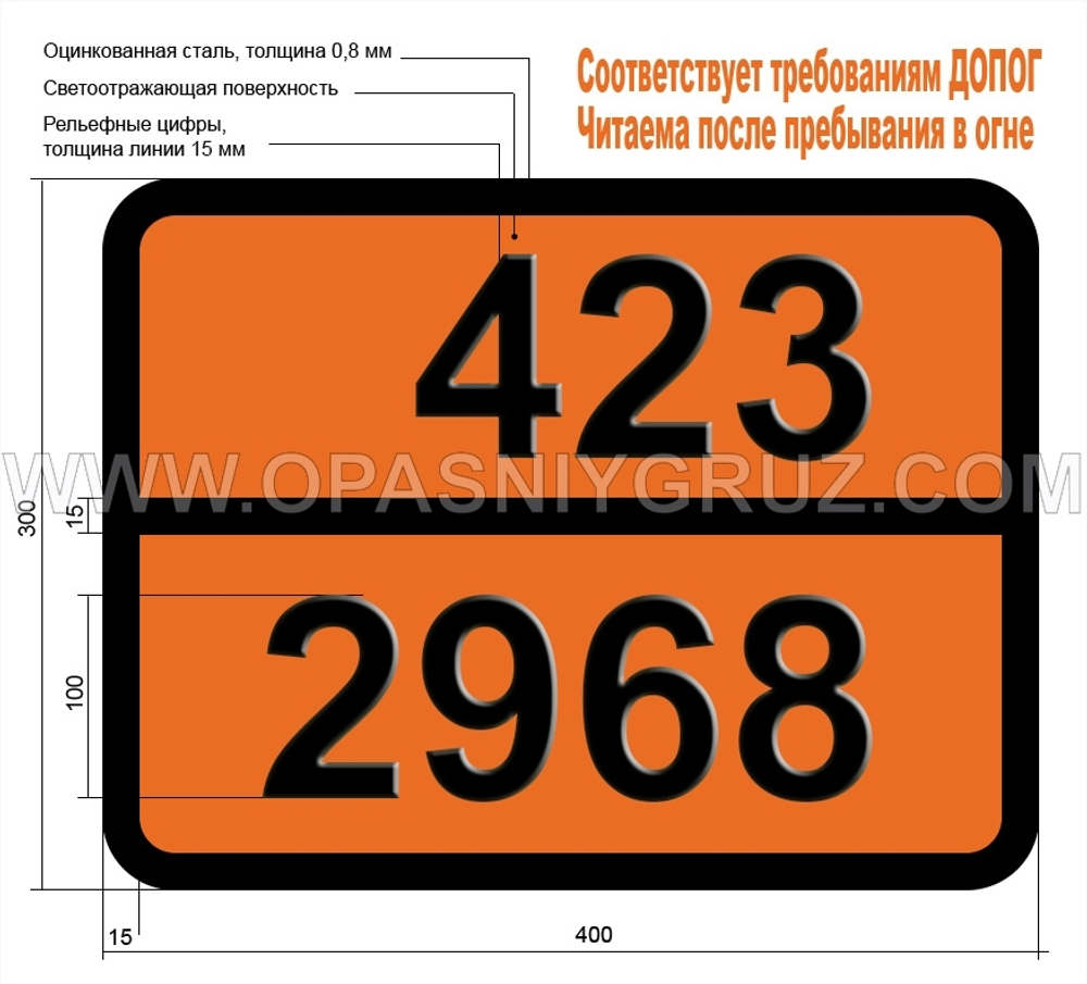 Табличка Опасный груз 423-2968 МАНЕБ СТАБИЛИЗИРОВАННЫЙ