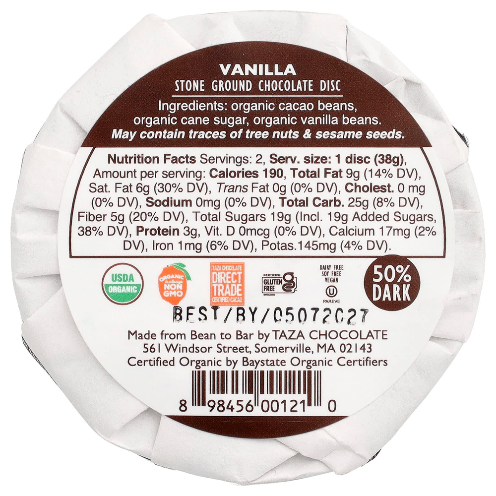 Taza Chocolate, Taza темный шоколад, со вкусом ванили, 2 плитки, 77 г (2,7 унции)